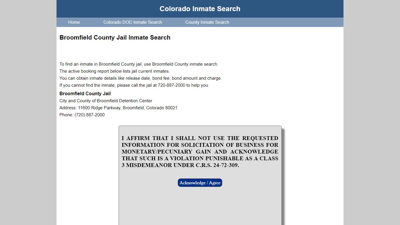 Broomfield County Jail Inmate Search